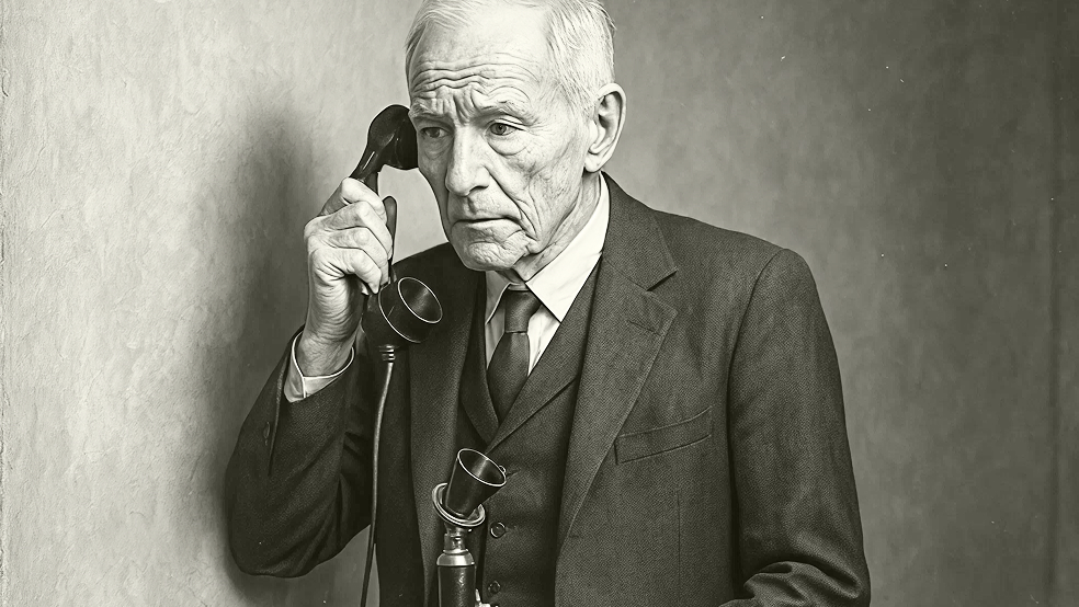 Vintage photo of a man speaking on a telephone